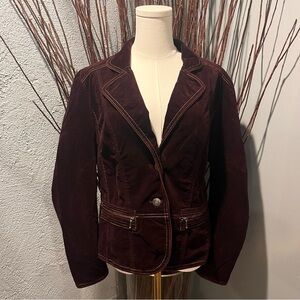 🌺CHICO’S BURGUNDY VELVETEEN TAILORED BLAZER SIZE MEDIUM🌺